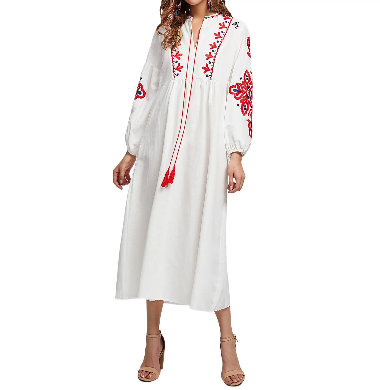 SMO robes de nouvel an pour femme 2024 nouveau design robe maxi en lin brodé blanc