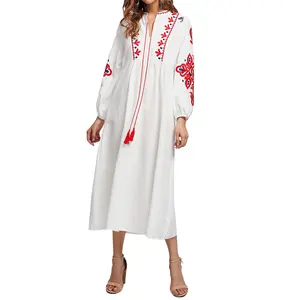 SMO robes de nouvel an pour femme 2024 nouveau design robe maxi en lin brodé blanc