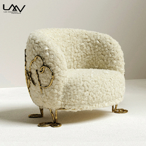 Design creativo Villa soggiorno in lana di agnello <span class=keywords><strong>sedia</strong></span> per il tempo libero Hotel camera da letto struttura in metallo con tessuto di lusso divano singolo <span class=keywords><strong>sedia</strong></span> - Product Image 4