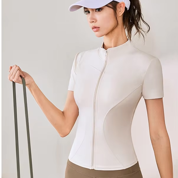 Yoga Short-sleeved Zipper Cardigan Top Jacket Slim Fit and Slim Fitness Sports Traceless Beauty Stand Collar Casual T-shirt