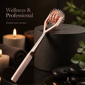 Rouleau de massage professionnel de luxe en or rose à triple rangée de roulettes Wartenberg pour test sensoriel des nerfs, BDSM, spa et bien-être - Product Image 4
