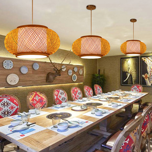 Lámpara colgante tejida de bambú de estilo japonés, bombilla Led E27 redonda para decoración de sala de té, restaurante, casa de huéspedes - Product Image 2