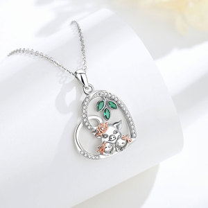 Merryshine all'ingrosso 925 in argento Sterling cuore carino animale gioielli donne 3 maiale madre e piccolo maiale collana di fascino per le donne - Product Image 5