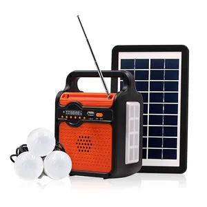 Kit sistem panel surya, kit pencahayaan rumah tenaga surya 3W portabel lampu Led Kemah Radio luar ruangan