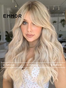 Peluca de Cabello Largo y Rizado con Ondas Grandes para Mujer, Color <span class=keywords><strong>Rubio</strong></span> <span class=keywords><strong>Degradado</strong></span> Blanco, Encaje Completo, 150% de Densidad, Natural, a la Moda, Cobertura Completa - Product Image 3