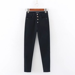 Logo personnalisé Jean brésilien en denim pour femmes, taille haute skinny à boutons - Product Image 5