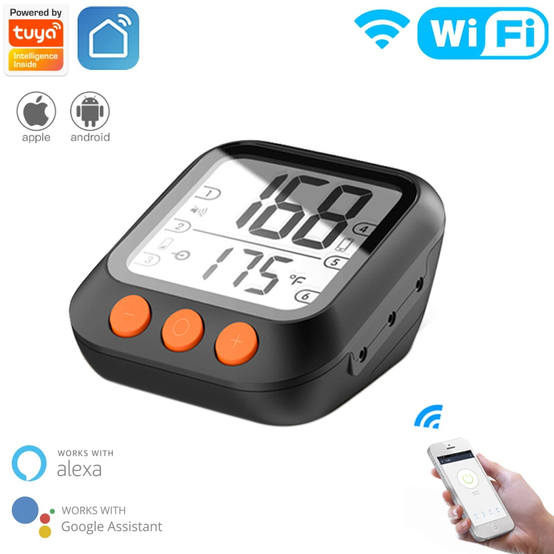 HIMOJO Tuya Wifi Smart BBQ Barbecue Grill Meat Thermometer Smart Life APP Probe Type Water Temperature Measurement