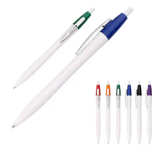 advertising normal white barrel plastic material pen for office school supplies promo pen