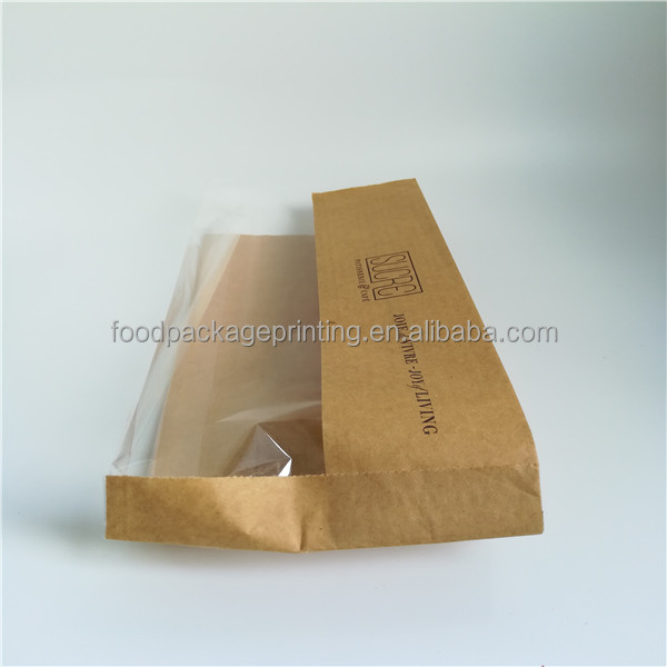 food packageing use disposable custom printed bakery paper bag with window