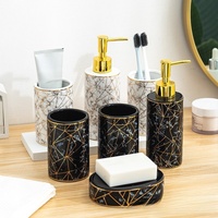 Ensemble d'accessoires de salle de bain personnalisables en céramique de style européen, 4 pièces : porte-brosse à dents, gobelet, distributeur de lotion, porte-savon, facile à nettoyer, pour la maison