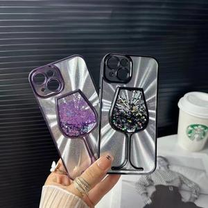 Per iPhone16/15/14promax colla morbida plastica galvanica foglio glitterato sabbie mobili tacco alto vetro vino cassa del telefono trasparente - Product Image 1