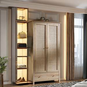 Hot Selling Modern Style <strong>Wooden</strong> <strong>Small</strong> Size Wardrobe MDF Door Bedroom <strong>Cupboards</strong> with Rattan for Home Clothes Storage Furniture - Product Image 2