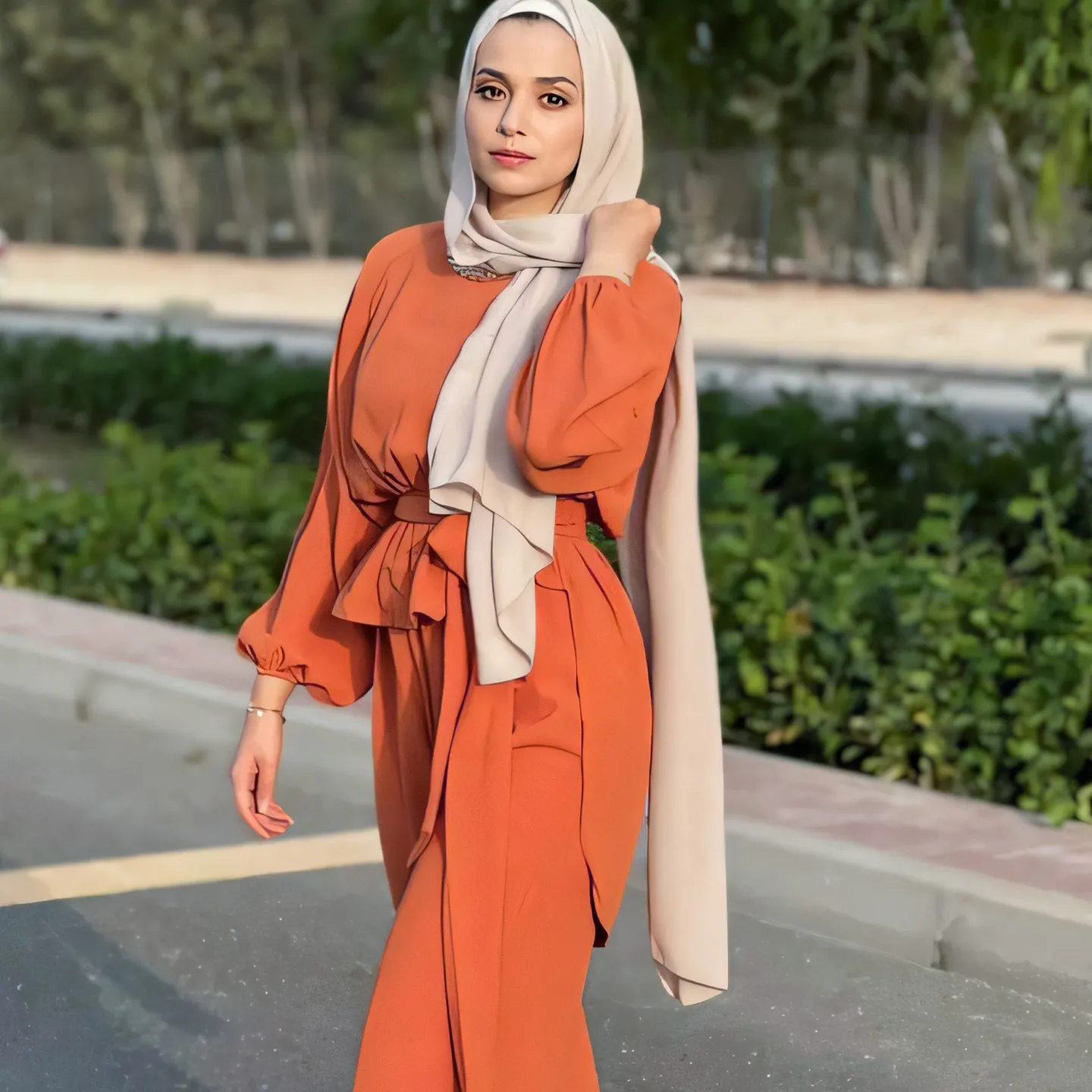 Middle East Arab Fashion Turkey Jilbab 2 Pieces Muslim Dress Women's Abaya Dubai Traditional Muslim Women
