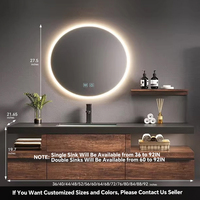 Meuble-lavabo de salle de bain avec lavabo simple/double, lavabo mural en pierre, style moderne et minimaliste avec miroir LED anti-buée