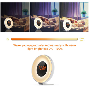 Đồng hồ kỹ thuật số âm thanh tự nhiên FM Đài phát thanh đồng hồ báo thức với Acrylic trường hợp kim loại đứng <span class=keywords><strong>7</strong></span> Màu ánh sáng mặt trời mọc Đồng hồ báo thức thức dậy ánh sáng - Product Image 4