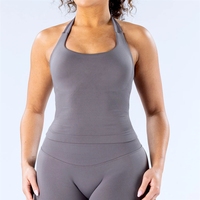 Tank Top Halter Tali Lebar Antar Negara, Tank Yoga Cepat Kering dengan Bantalan Terintegrasi, Tank Top Olahraga dan Fitness Tanpa Jahitan untuk Yoga