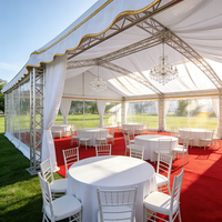 Tente de réception transparente pour 500 personnes, utilisation intérieure, structure en aluminium, couverture en PVC transparent.