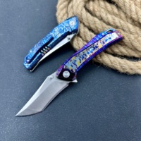 Couteau pliant fixe portable en acier 14C28N avec manche en alliage de titane, lame droite à bord biseauté, OEM, pour camping, chasse, randonnée