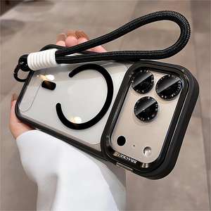 Custodia per telefono di lusso con supporto magnetico per lenti, per <span class=keywords><strong>iPhone</strong></span> 17 15 14 13 12 Pro Max 16 Plus, con cordino, ricarica wireless, <span class=keywords><strong>cover</strong></span> <span class=keywords><strong>trasparente</strong></span> - Product Image 4