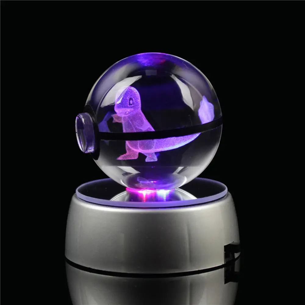 Pujiang Wholesale K9 Led Lightcrystal Pokemon Charmander Ball Keychain For Wedding Souvenirs For Guests