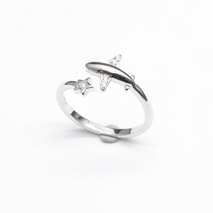 Anello per pentagramma di aeroplano aperto di moda con zircone regolabile per donne 925 anello in argento Sterling da donna - Product Image 1