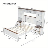 Cadre de lit plateforme blanc pleine grandeur avec 2 tables de chevet et étagère de rangement pour chambre à coucher et appartement