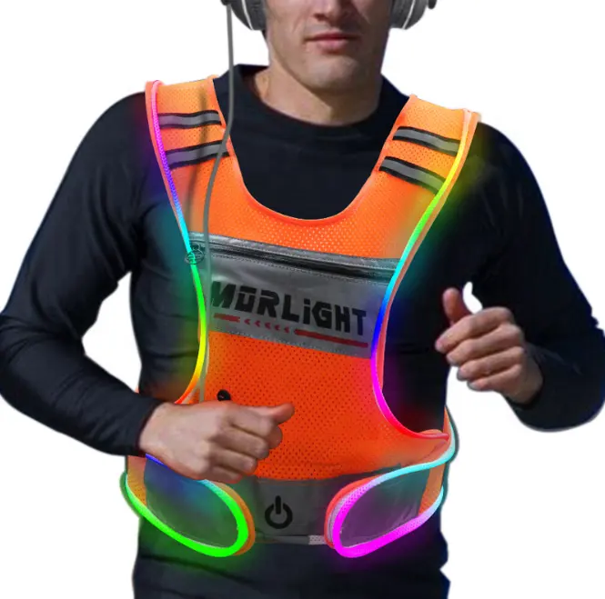 Chaleco reflectante LED para deportes al aire libre, chaleco de seguridad con carga USB, cinturón de cintura ajustable de Bolsillo grande, para correr