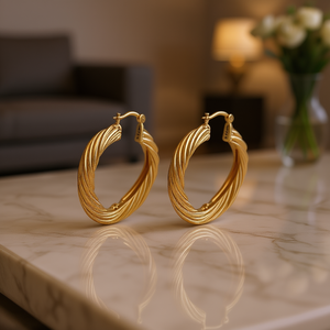 ต่างหู Eden Golden Hoop ชุบทอง 22k ดีไซน์คลาสสิกสำหรับผู้หญิง สวมใส่ได้ทุกวัน - Product Image 2