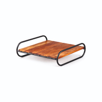 Nampan Sajian Kayu Akasia Premium dengan Gagang Logam, Piring Sajian Kayu Rustic, Organizer Meja Dapur, Nampan Sajian Dekoratif