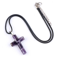 Collier pendentif croix en pierre naturelle, améthyste, œil de tigre, jaspe rouge, aventurine verte, quartz rose