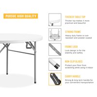 Table Pliante de Banquet Ronde Blanche en Résine Plastique de Haute Qualité, Populaire pour Fêtes, Mariages, Restaurants et Usage Portable