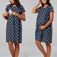 Herzförmiges Polka-Dot Umstandskleid für Entbindung und Krankenhaus mit Kurzen Ärmeln und Versteckten Seitenöffnungen Stillkleid