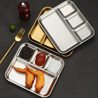 Plateau à collation en acier inoxydable 304 de qualité alimentaire avec logo personnalisé, durable, pour barbecue, assiette à dîner compartimentée, plat à sauce, restaurant