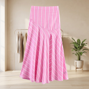 Empire Waist Striped A-Line <b>Skirt</b> with Front Slit Breathable <b>Chiffon</b> Women's Casual Zipper Summer All Seasons - Product Image 3