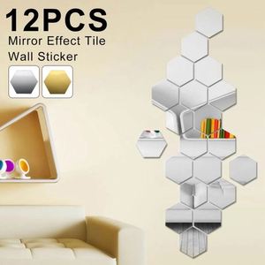 Autocollants muraux décoratifs en acrylique hexagonaux 3D, 12 pièces, auto-adhésifs, pour décoration esthétique de la maison, salle de bain, panneau de maquillage - Product Image 2