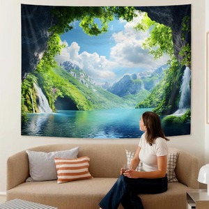 Tapiz de Poliéster con Diseño de Playa Azul y Vista a la Cueva, Decoración de Pared Impresa, Lavable a Máquina, Tapiz Artístico para Pared, Venta al por Mayor, Lavable a Mano - Product Image 5