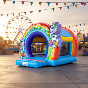 Città del Divertimento Gonfiabile per Bambini, Castello Gonfiabile, Mini Casa Rimbalzante, Castello Gonfiabile Unicorno Arcobaleno per Feste - Product Image 1
