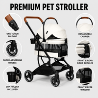 Poussette pliable pour animaux de compagnie à une main T902, cadre noir, poussette pour chien et chat, roues amortissantes, doublure lavable, porte-gobelet, 20 kg