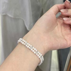 <span class=keywords><strong>Bracciale</strong></span> di Perle a Doppia Fila di Alta Qualità con Zirconi e Placcatura in <span class=keywords><strong>Oro</strong></span> 14K, Perle Naturali d'Acqua Dolce per Donne e Ragazze - Product Image 6