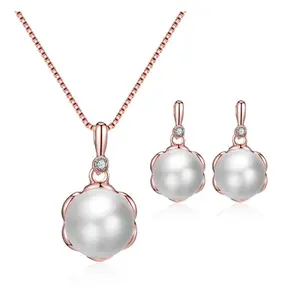 20359-6 Europäische und amerikanische Mode Einfache Blume Perlenkette Ohrringe Zweiteiler Set