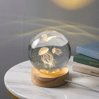 Globe en verre gravé en 3D, boule de cristal, lampe de nuit LED USB, lampe de bureau lumineuse, vente en gros personnalisée, thème océan, décoration de la maison, cadeau