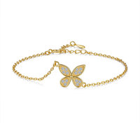 Bracelet à maillons de chaîne en argent 925 plaqué or 18 carats personnalisable - Charme papillon en moissanite étincelant, bijoux délicats IGI