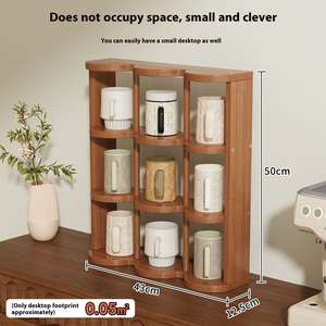 رف تخزين متعدد الطبقات بتسع شبكات سطح المكتب رف حامل أكواب خشبية لوازم المطبخ المنزلي والمكتب - Product Image 2