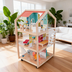 Maison de poupée en bois grande taille pour enfants avec accessoires, modèle de chambre et meubles, jouets pour enfants, jeu à quatre côtés - Product Image 2