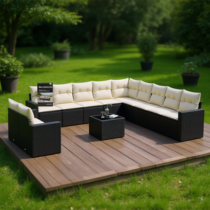 Conjunto de Sofás de Jardín Negros de Ratán, Muebles de Exterior con Capacidad para Más de 10 Personas, Resistentes a la Intemperie, Diseño Contemporáneo - Product Image 2