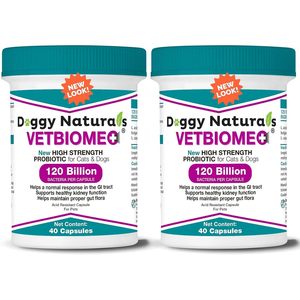 Doggy Naturals Vetbiome Plus, 120 Mil Millones de UFC, Cápsulas Probióticas para Perros y Gatos, 40 Unidades, Apoyo para la Salud Digestiva - Product Image 1