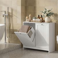 Armário de Lavanderia com Cestos Duplos Basculantes, 2 Cestos Removíveis, Capacidade de 22,3L, Design Moderno em Madeira para Uso em Banheiros/Apartamentos Pequenos