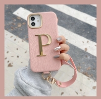 Nouvelle coque de téléphone en cuir personnalisée avec initiales en cuir et lettres dorées pour iPhone 16 15 14ProMax 14 16Plus 13Promax 13 12 11