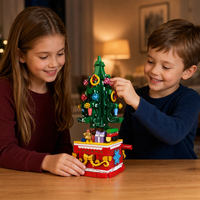 Ensemble de blocs de construction en forme de sapin de Noël, 393 pièces, briques DIY, boîte à musique rotative, décoration de table de Noël, cadeau pour enfants et adultes