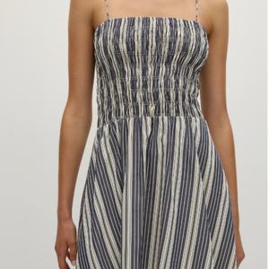 Vestido Mini de Lino OEM de Cintura Alta para Mujer, de Moda Casual de Verano, con Estampado de Rayas, Sexy, de Ajuste Holgado, de Algodón Natural, ¡Gran Venta! - Product Image 2